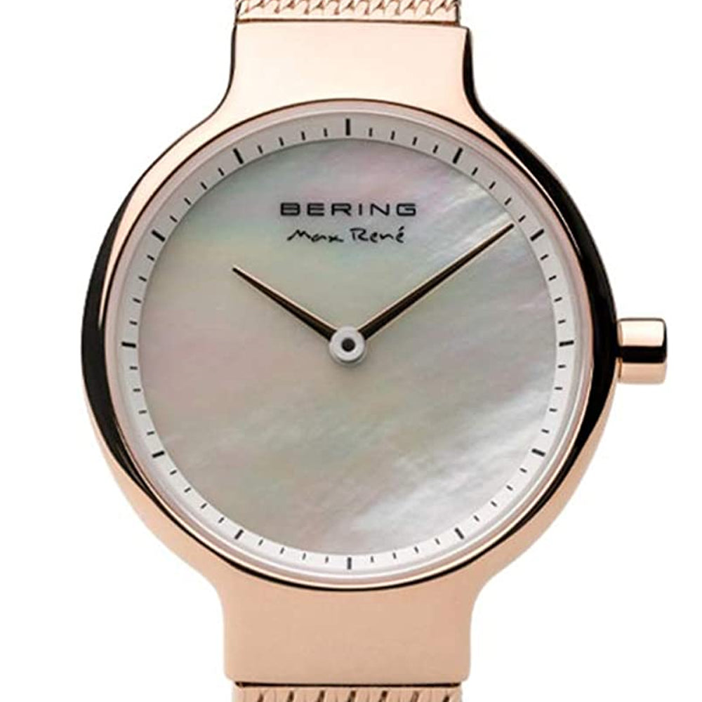 Bering Time Max René Rose Gold Steel Case & White Dial Women's Watch. 15527-364