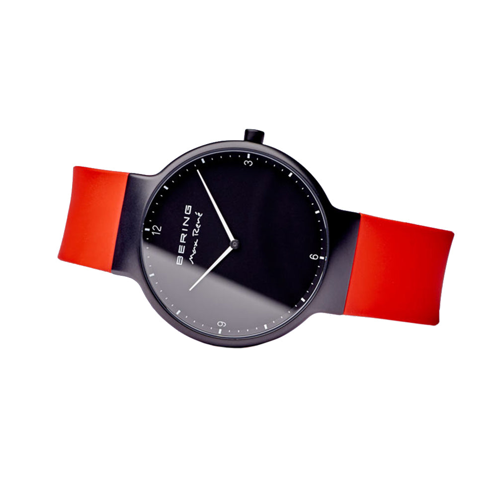 Bering Time Max René Collection, Stainless Steel Case and Silicone Band Men's Watch. Black Mat/Red. 15540-523