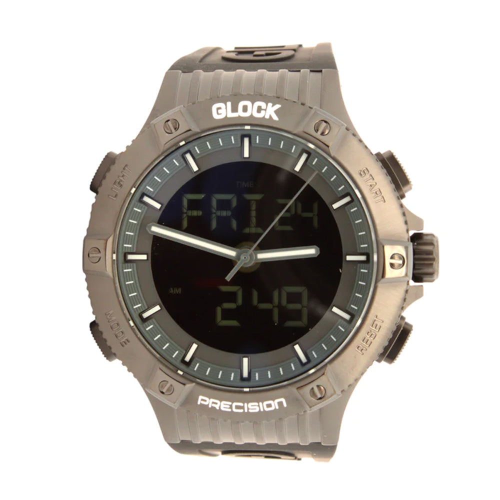 Glock Precision Watch. Black Steel Case / Black Silicone Strap 14-1-24