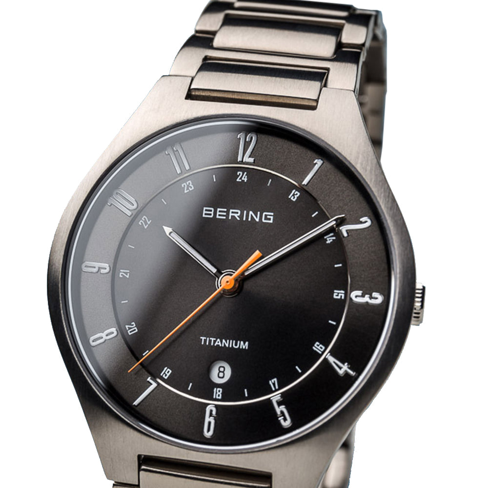 Bering Time Titanium Brushed Silver Titanium Case Grey Dial Men Watch 11739-772