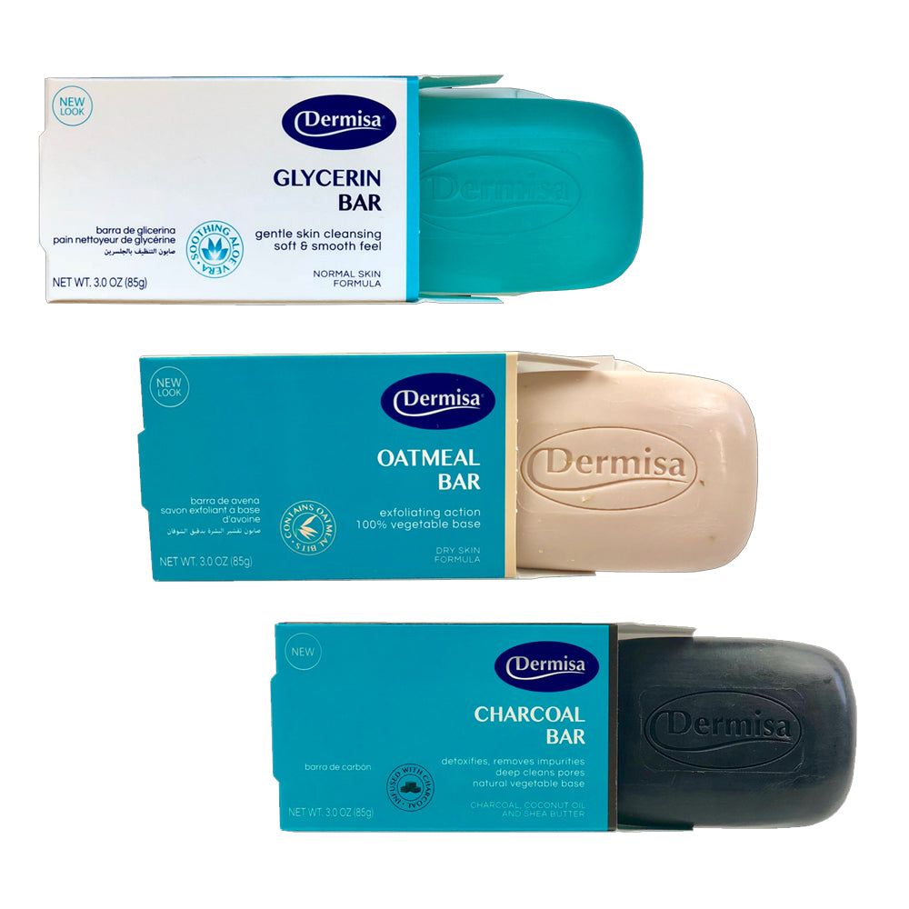 Dermisa Soap Kit, Glycerin 3oz + Oatmeal 3oz+ Charcoal 3oz