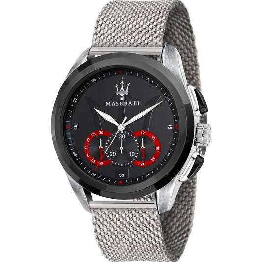 Maserati Traguardo Silver Stainless Steel & Black Bezel Men's Watch. R8873612005