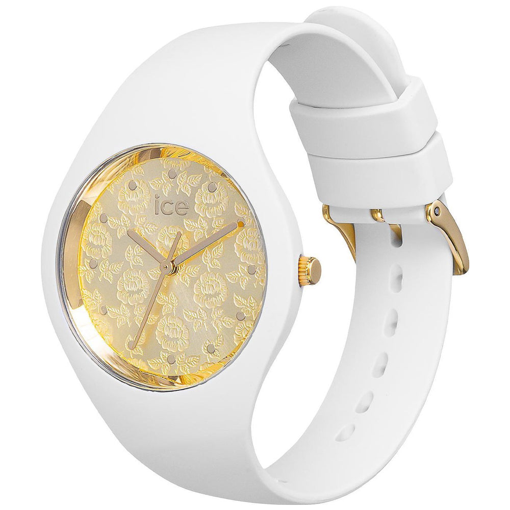 ICE Flower White Stainless Steel Case & Gold Adorned Dial Women's Watch. 019205
