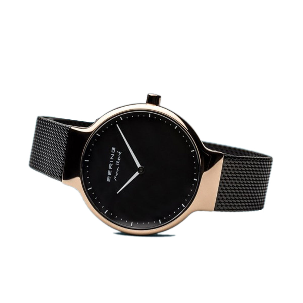 Bering Time Max René Collection Black Milanese Bands and Rosegold Stainless Steel Case Minimalist Women's Watch 15531-262