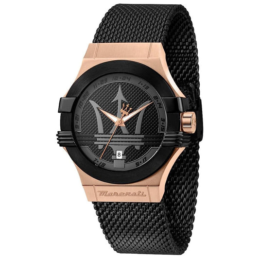 Maserati Potenza Rose Gold Stainless Steel & Black Strap Mens Watch. R8853108010