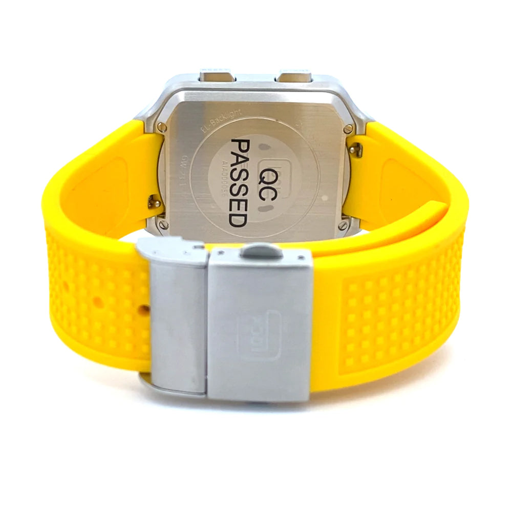 Glock Precision Watch. Silver Steel Case / Yellow Silicone Strap 23-1-22