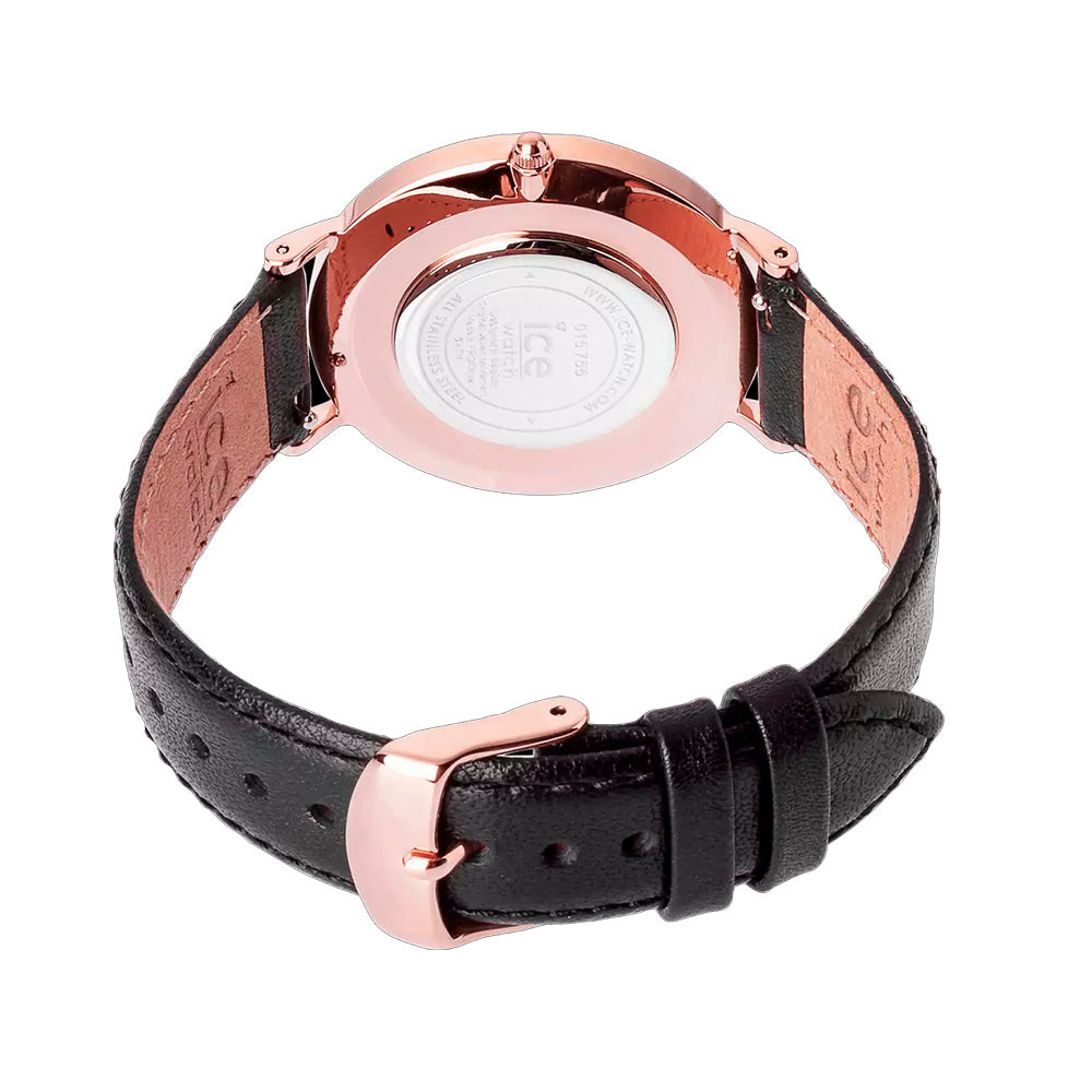 ICE Smoky Eye Rose Gold Stainless Steel Case & Black Strap Women's Watch. 015755