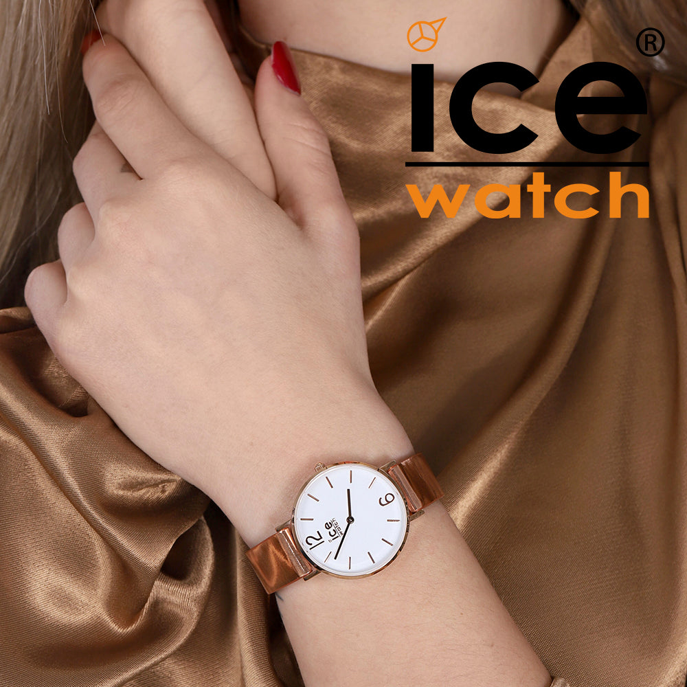ICE City Sparkling Rose Stainless Steel and Leather Strap Women's Watch. 015085