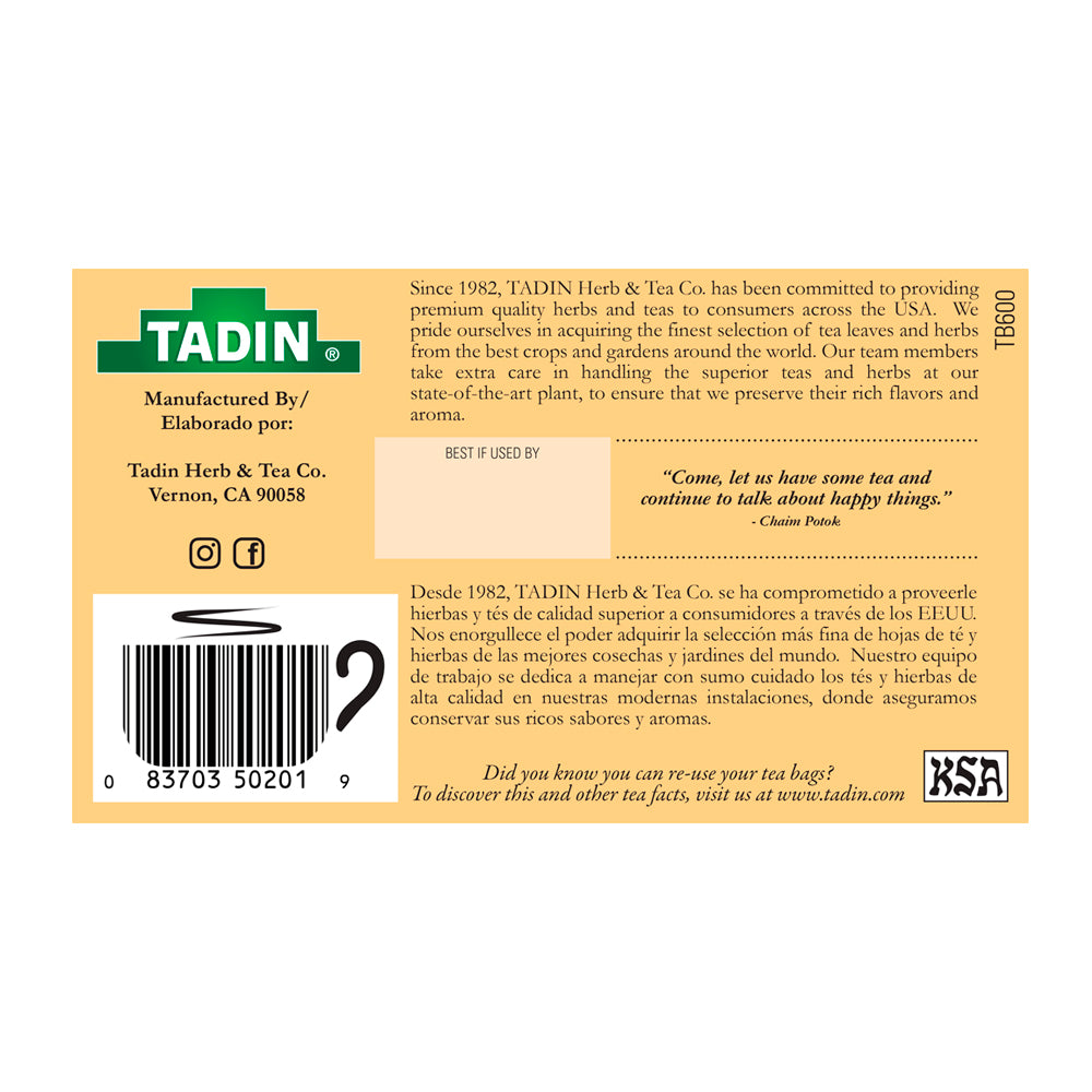 Tadin Tea Manzanilla con Miel / Chamomile Honey. 24 Bags. 0.84 Oz