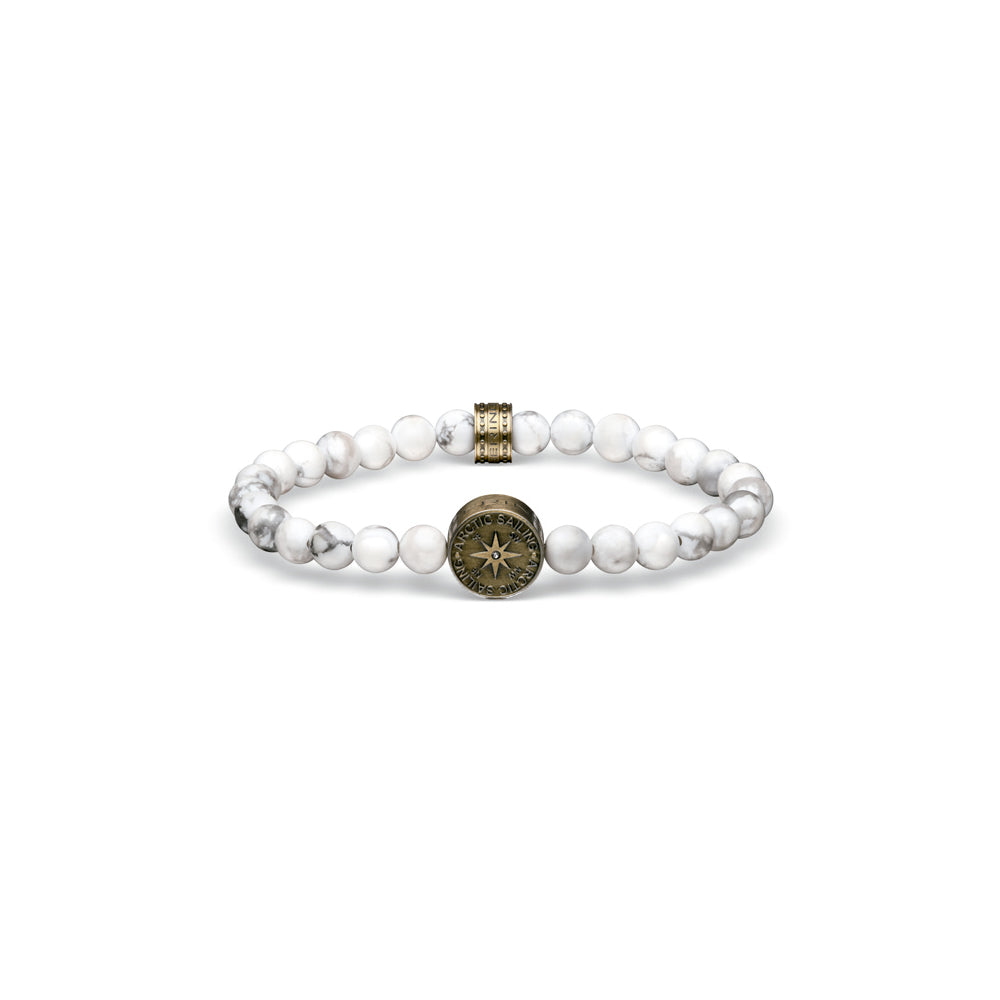 Bering Arctic Symphony Collection Brass Arctic Sailing Link Bracelet with White Pine Beads. 632-52-180