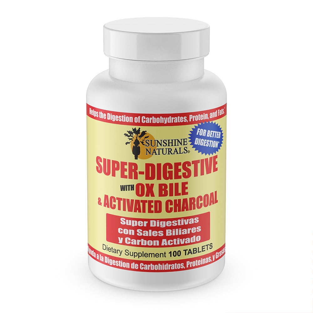 Sunshine Naturals Super Digestive Supplement. Ox Bile & Active Charcoal. 100 Tab