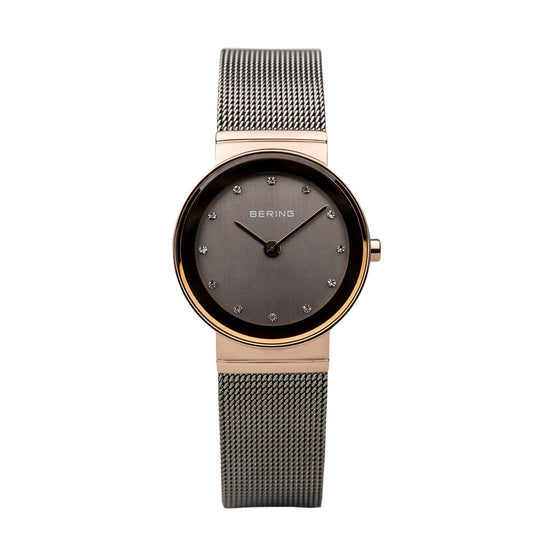 Bering Time Classic Collection, Stainless Steel Case and Milanese Bands Women's Watch Rosegold/Brown 10126-369