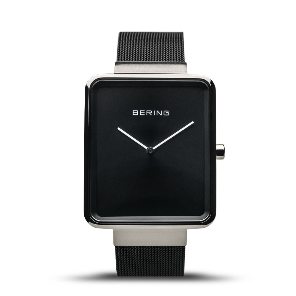 Bering Time Classic Polished Silver Steel and Black Dial Men's Watch. 14533-102