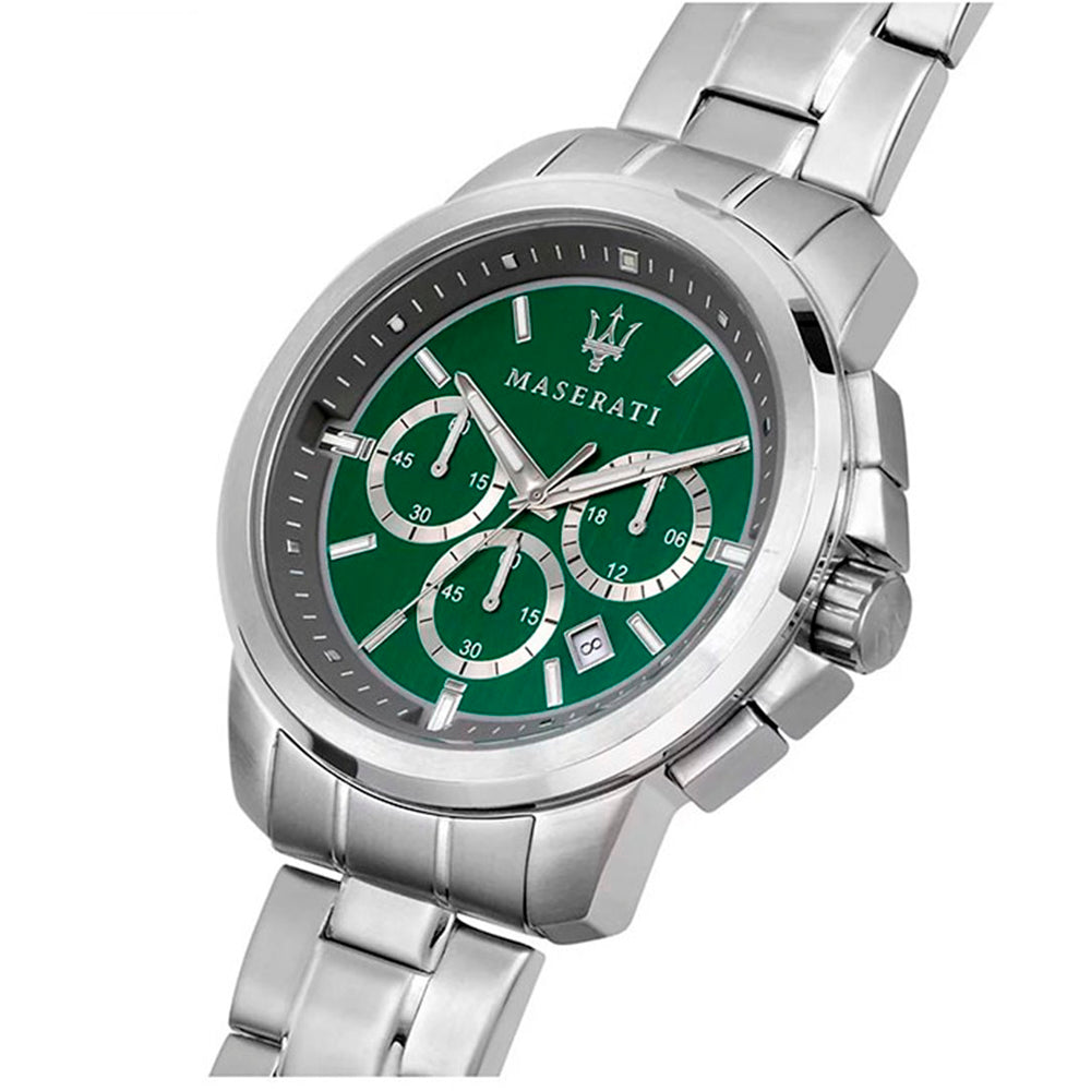 Maserati Successo Silver Stainless Steel and Green Dial Men's Watch. R8873621017