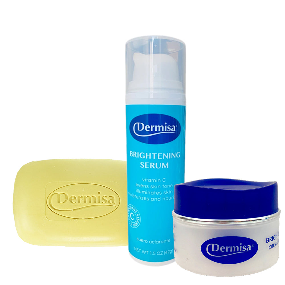 Dermisa Brightening Kit, Dermisa Brightening Serum 1.5 Oz + Dermisa Brightening Cream 1.5 Oz / 42 g. + Dermisa Brightening Bar Soap 3 Oz / 85 g.
