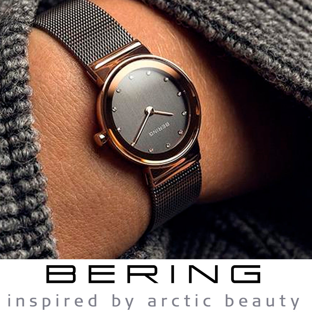 Bering Time Classic Collection, Stainless Steel Case and Milanese Bands Women's Watch Rosegold/Brown 10126-369