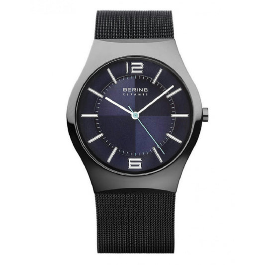 Bering Time Ceramic Polished Black Case with Blue Dial Men's Watch. 32039-227