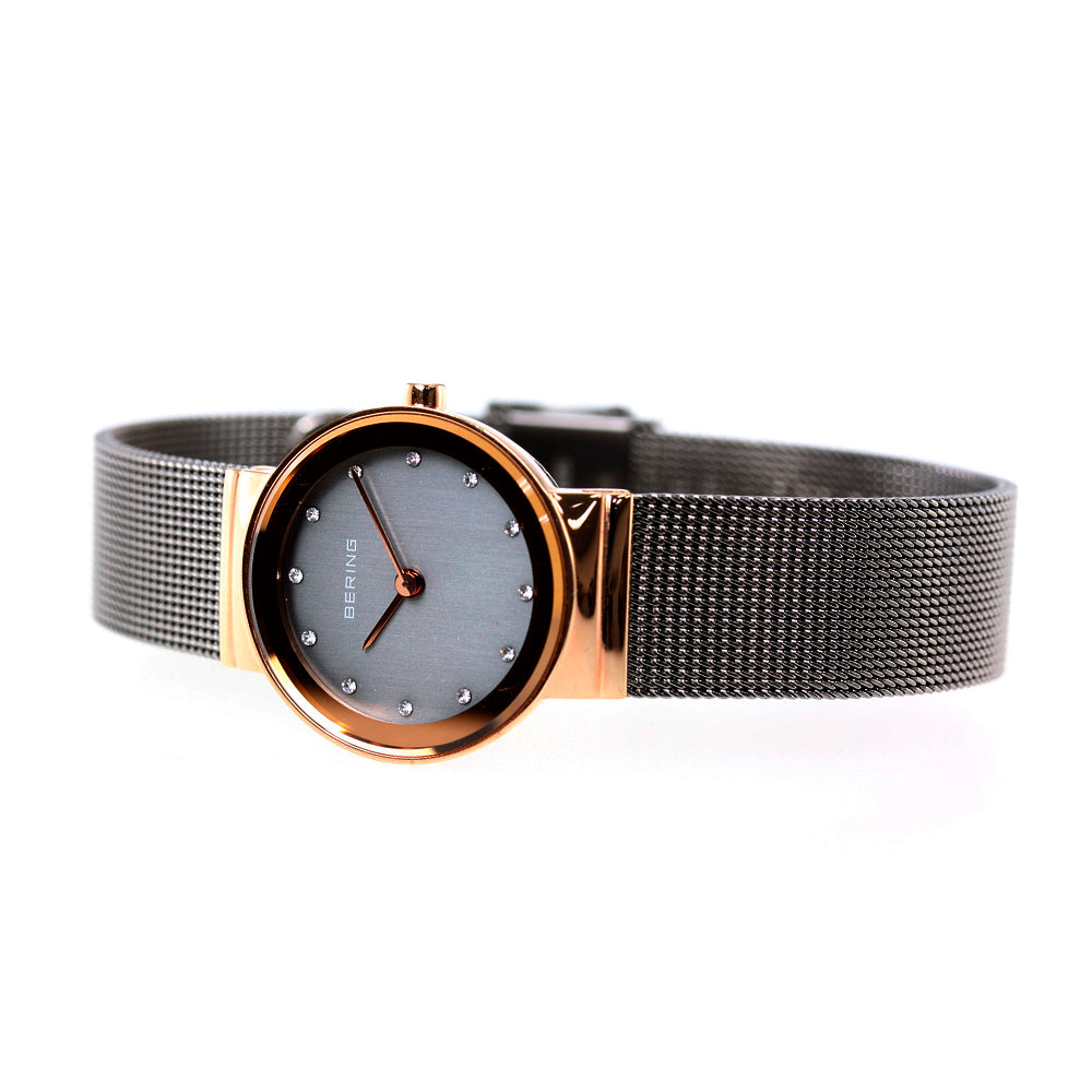 Bering Time Classic Collection, Stainless Steel Case and Milanese Bands Women's Watch Rosegold/Brown 10126-369