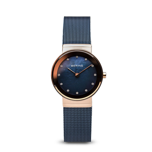 Bering Time Classic Collection, Stainless Steel Case and Milanese Bands Women's Watch Rosegold/Blue 10126-367