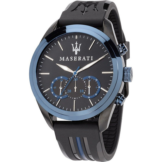 Maserati Traguardo Black Stainless Steel and Blue Bezel Men's Watch. R8871612006