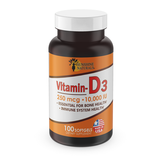 Sunshine Naturals Vitamin D3 Dietary Supplement. High Strength. 250mcg. 100 Gels