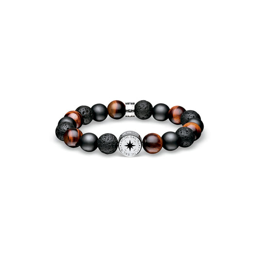 Bering Arctic Symphony Collection Ceramic Steel Actic Sailing Link Bracelet with Red Tiger Eye, Lava and Sandblast Beads. 631-641-200