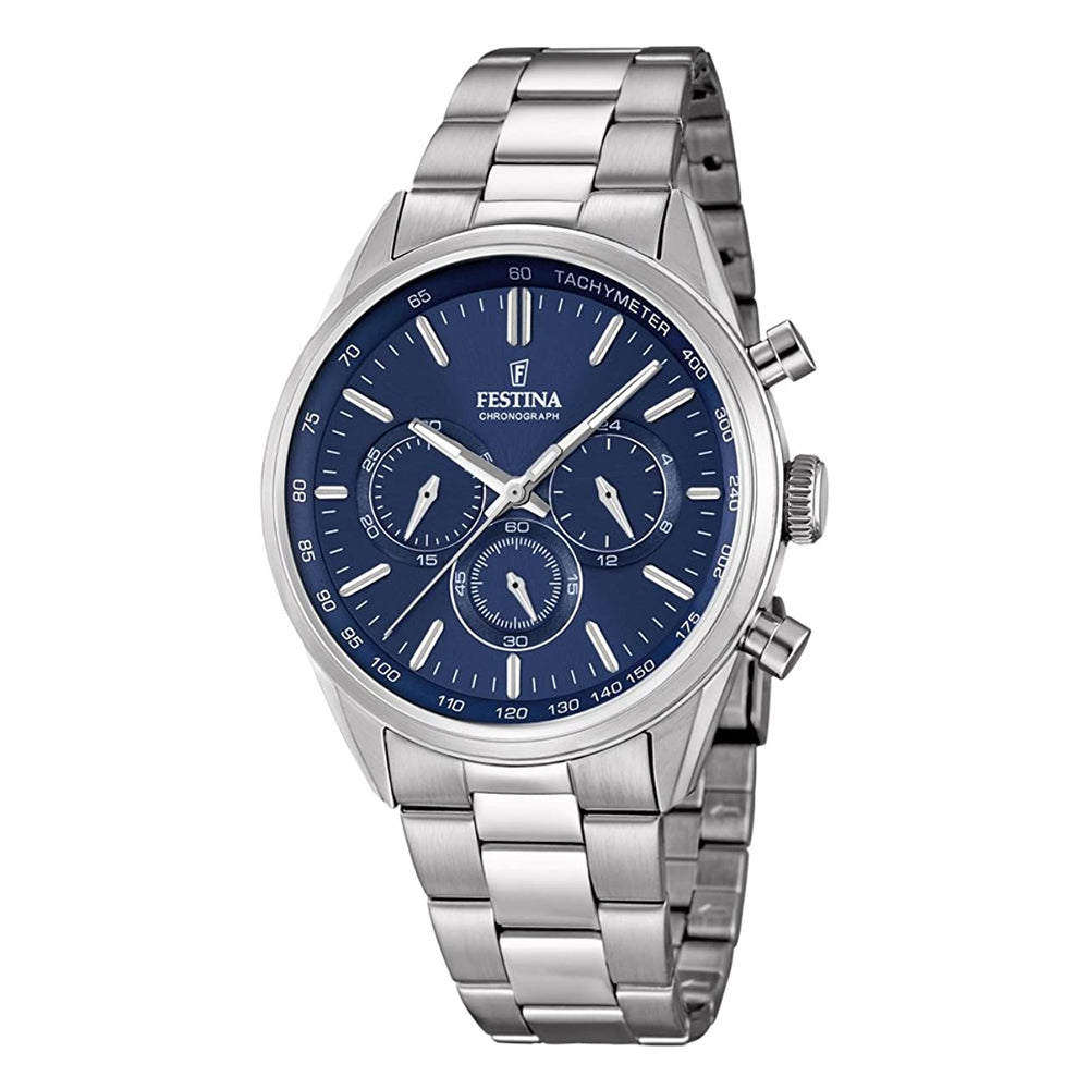 Festina Stainless Steel Case & Silver Strap with Blue Dial Men's Watch. F16820-2