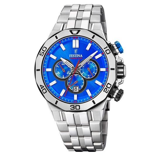 Festina Silver Stainless Steel Case & Strap with Blue Dial Men's Watch. F20448-2