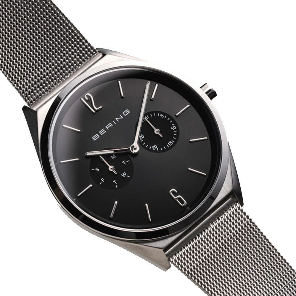 Bering Time Ultra Slim Silver Steel Case and Black Dial Unisex Watch. 17140-002