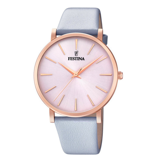 Festina Stainless Steel Case & Leather Strap with Rose Gold Dial Watch F20373-1