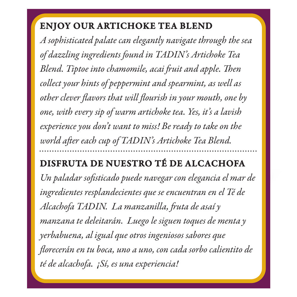 Tadin Tea Alcachofa / Artichoke. 24 Bags. 0.85 Oz