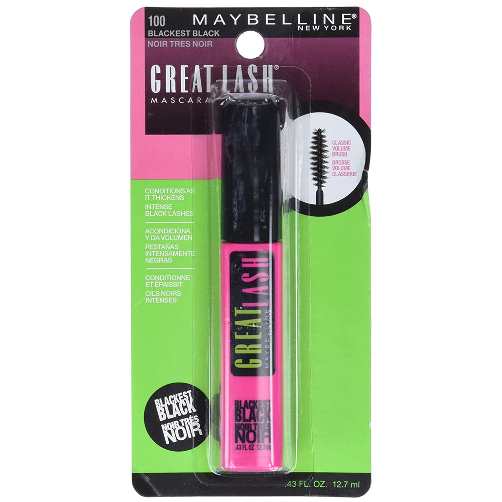 Maybelline New York Great Lash Washable Mascara. Blackest Black [100]. 0.43fl.oz