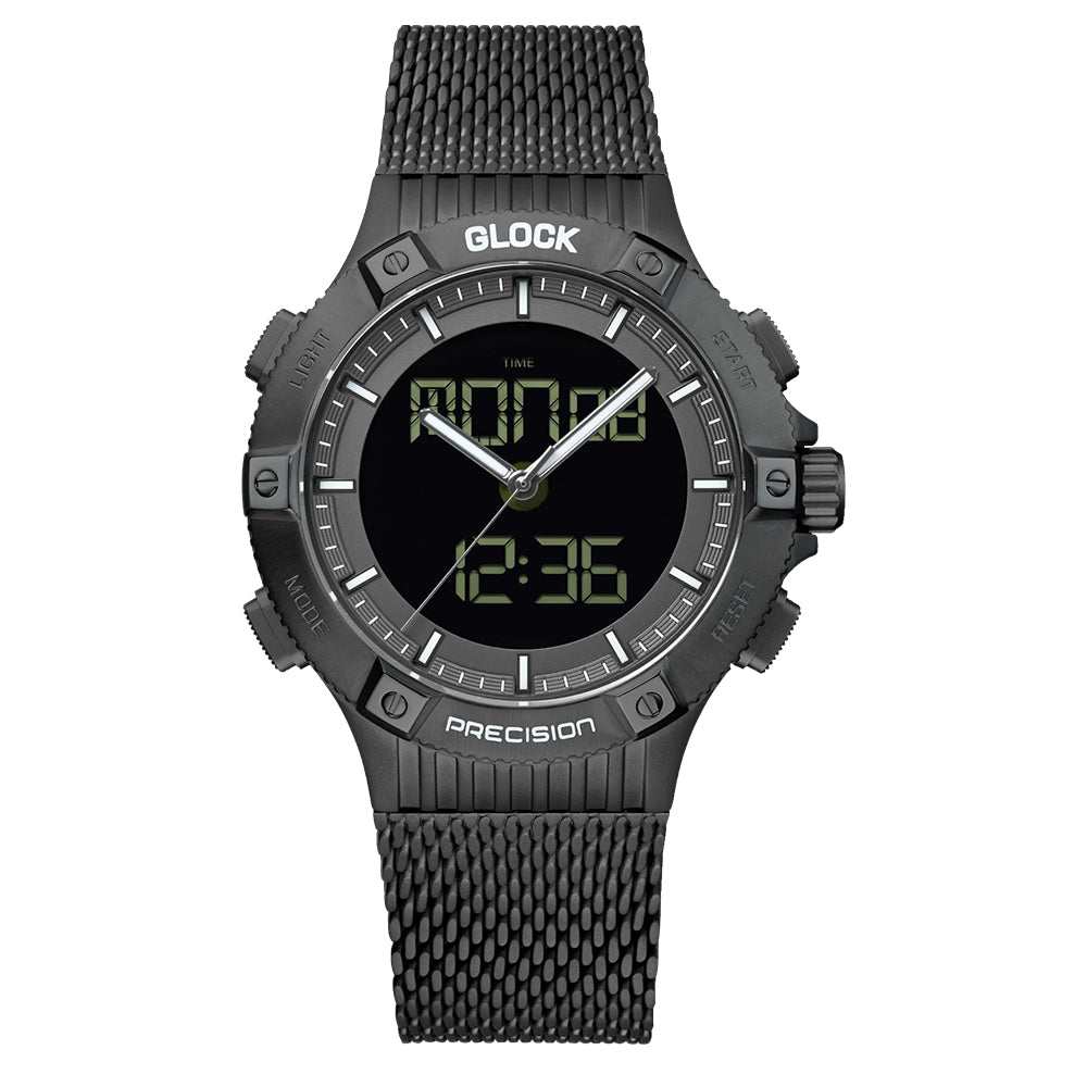 Glock Precision Watch. Black Steel Case / Black Mesh Strap 24-1-24