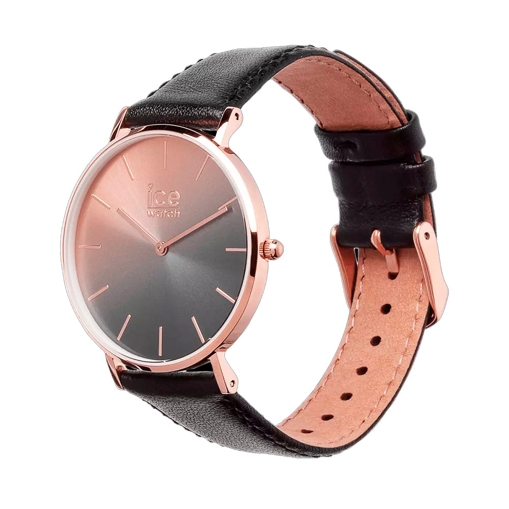 ICE Smoky Eye Rose Gold Stainless Steel Case & Black Strap Women's Watch. 015755