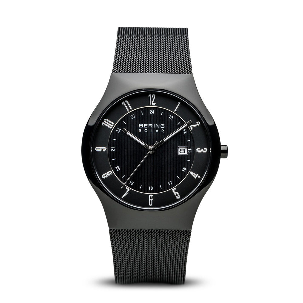 Bering Time Solar. Polished Black Steel and Black Dial Men's Watch. 14640-222