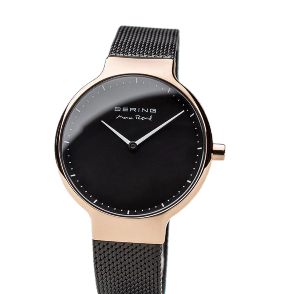 Bering Time Max René Collection Black Milanese Bands and Rosegold Stainless Steel Case Minimalist Women's Watch 15531-262