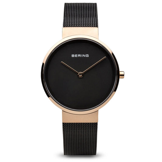 Bering Time Classic Collection Women's Watch with Stainless Steel Case and Milanese Bands Black/Rosegold 14531-166